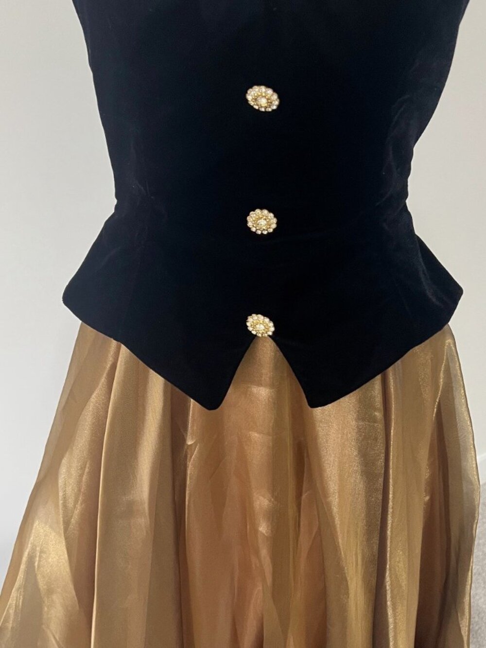 Vtg Gown Sz 6 Velvet Halter Formal Party Cocktail Prom Gold/Black Dave & Johnny - Picture 4 of 16
